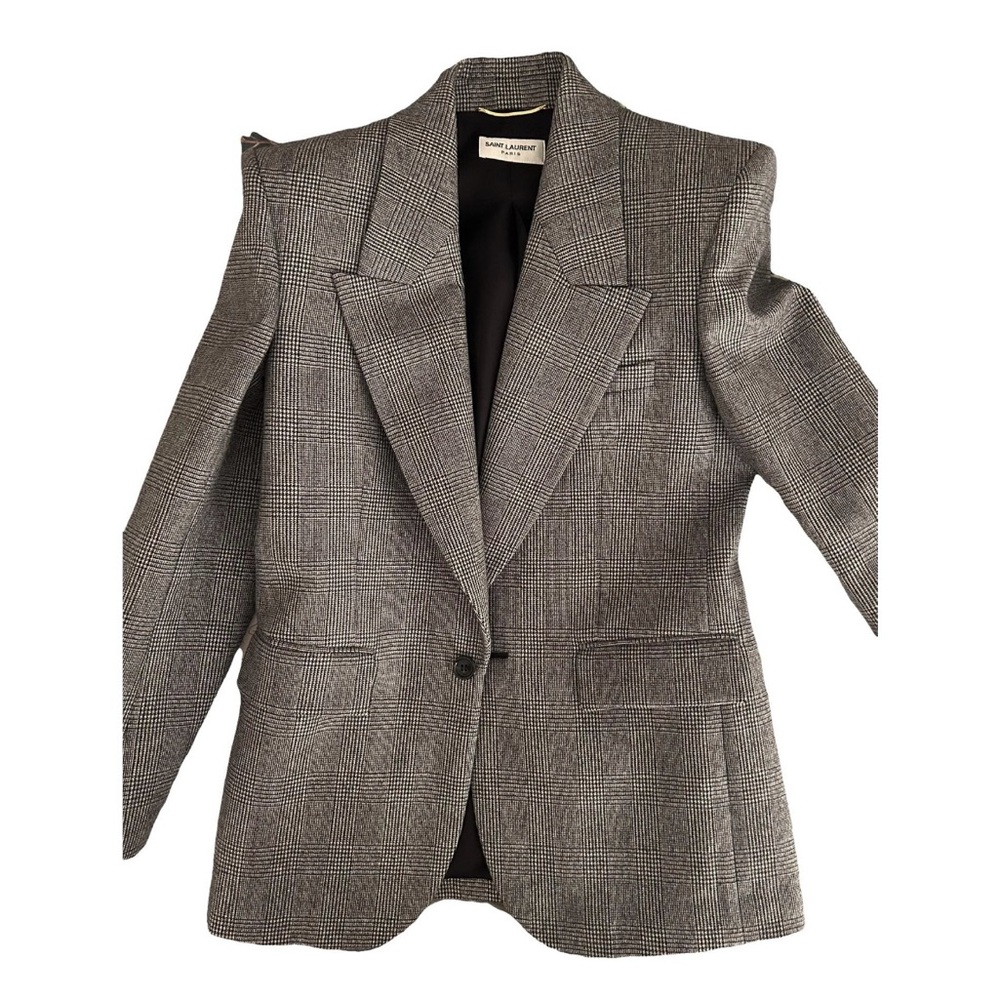 Saint Laurent Gray Tailored Blazer with Peaked Lapels
